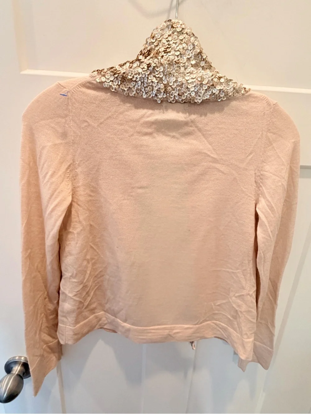 J.Crew XS Blush Merino Wool Champagne Sequin Shawl Collar Cardigan